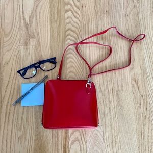 Vera Pelle Italian Leather Crossbody Purse, Red